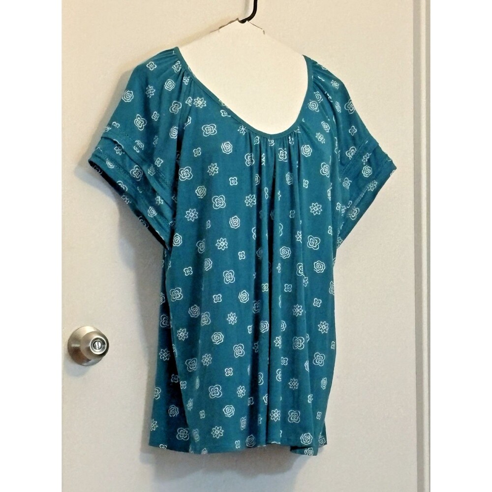 Womens Teal Floral Print Short Sleeve Blouse 18 / 20W Cato